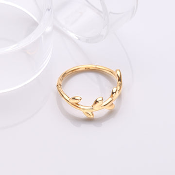 Detail View 1 of Golden Adorable Leaflet Wreath Steel Clicker Hoop Ring